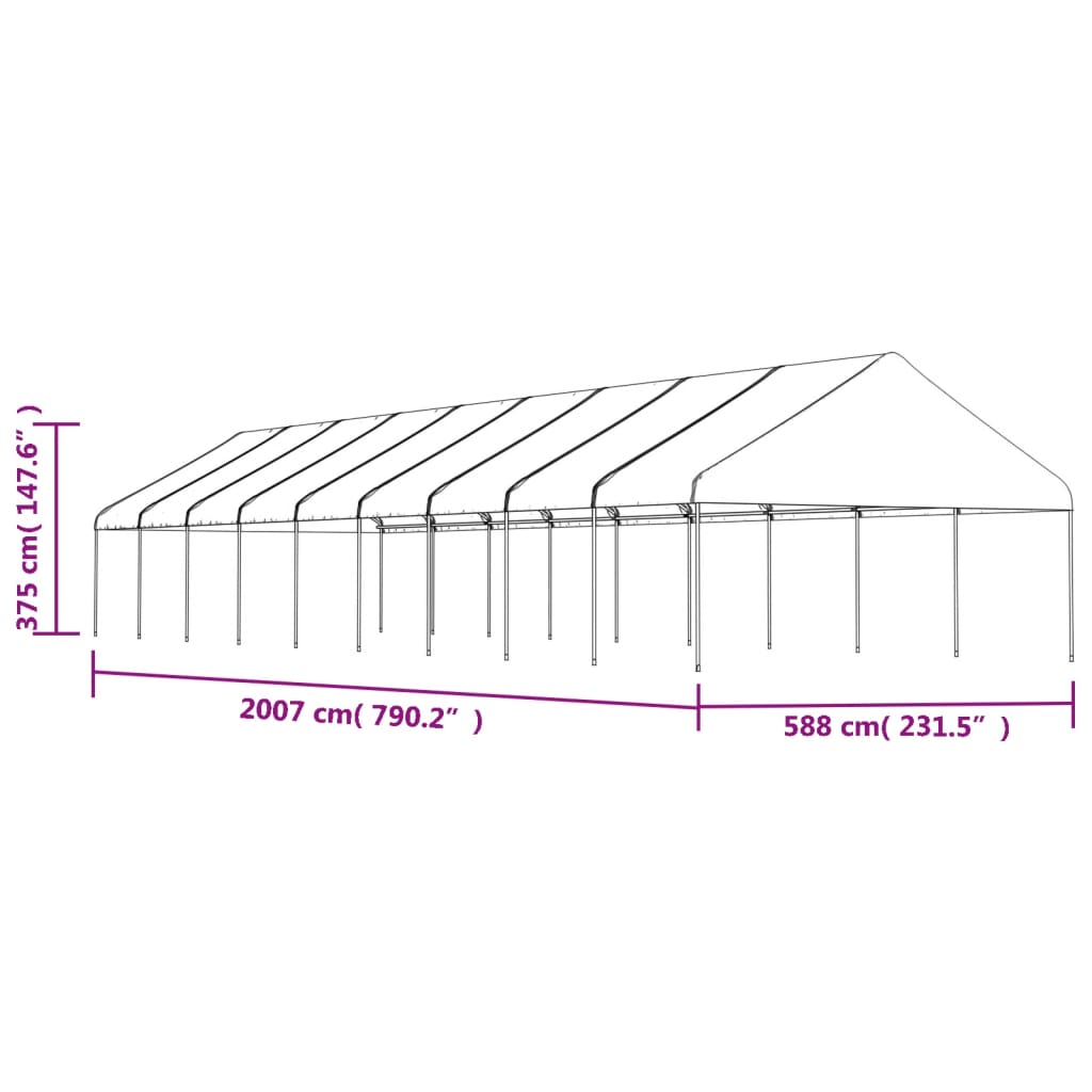  Pavillon mit Dach Weiß 20,07x5,88x3,75 m Polyethylen