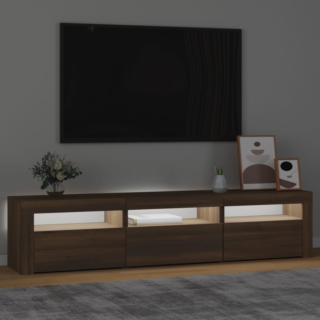  TV-Schrank mit LED-Leuchten Braun Eichen-Optik 180x35x40 cm