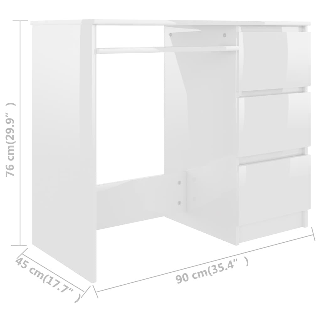  Schreibtisch Hochglanz-Weiß 90x45x76 cm Holzwerkstoff