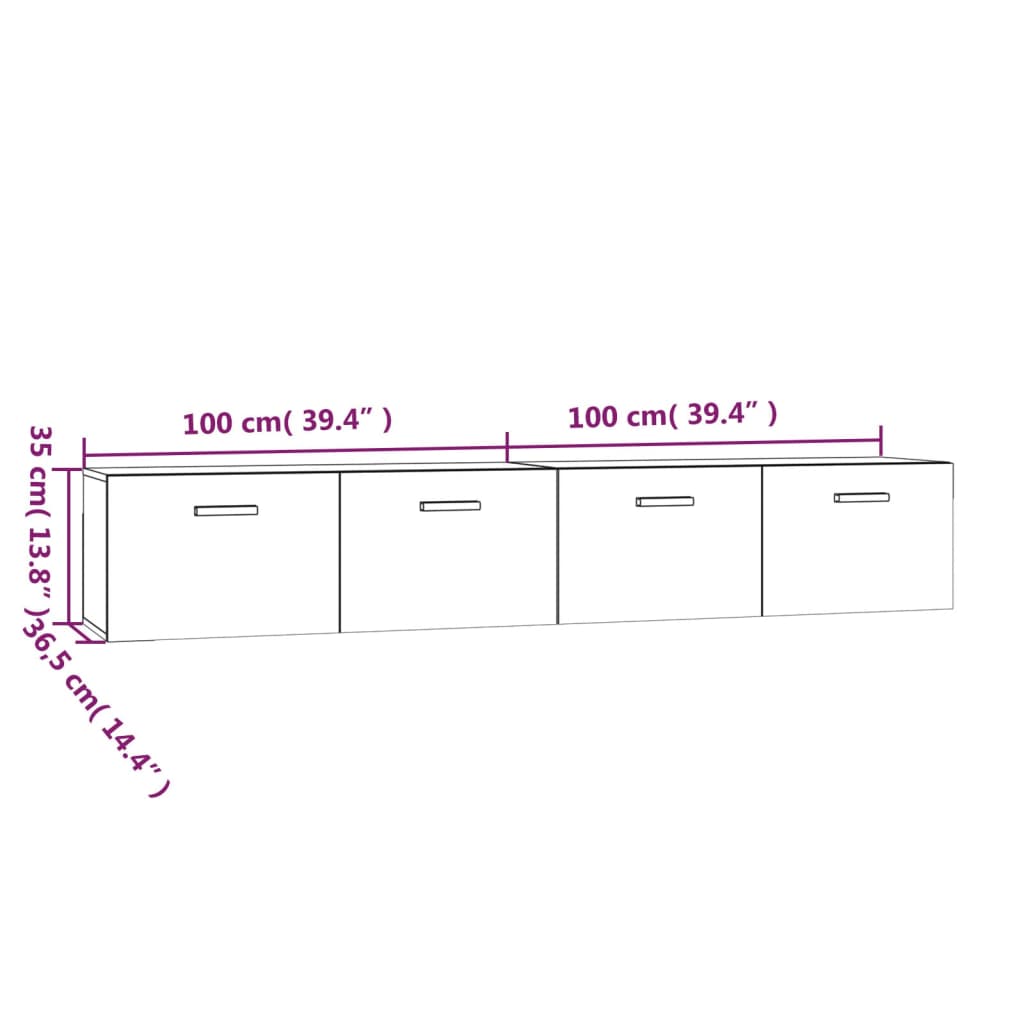 Wandschränke 2 Stk. Grau Sonoma 100x36,5x35 cm Holzwerkstoff