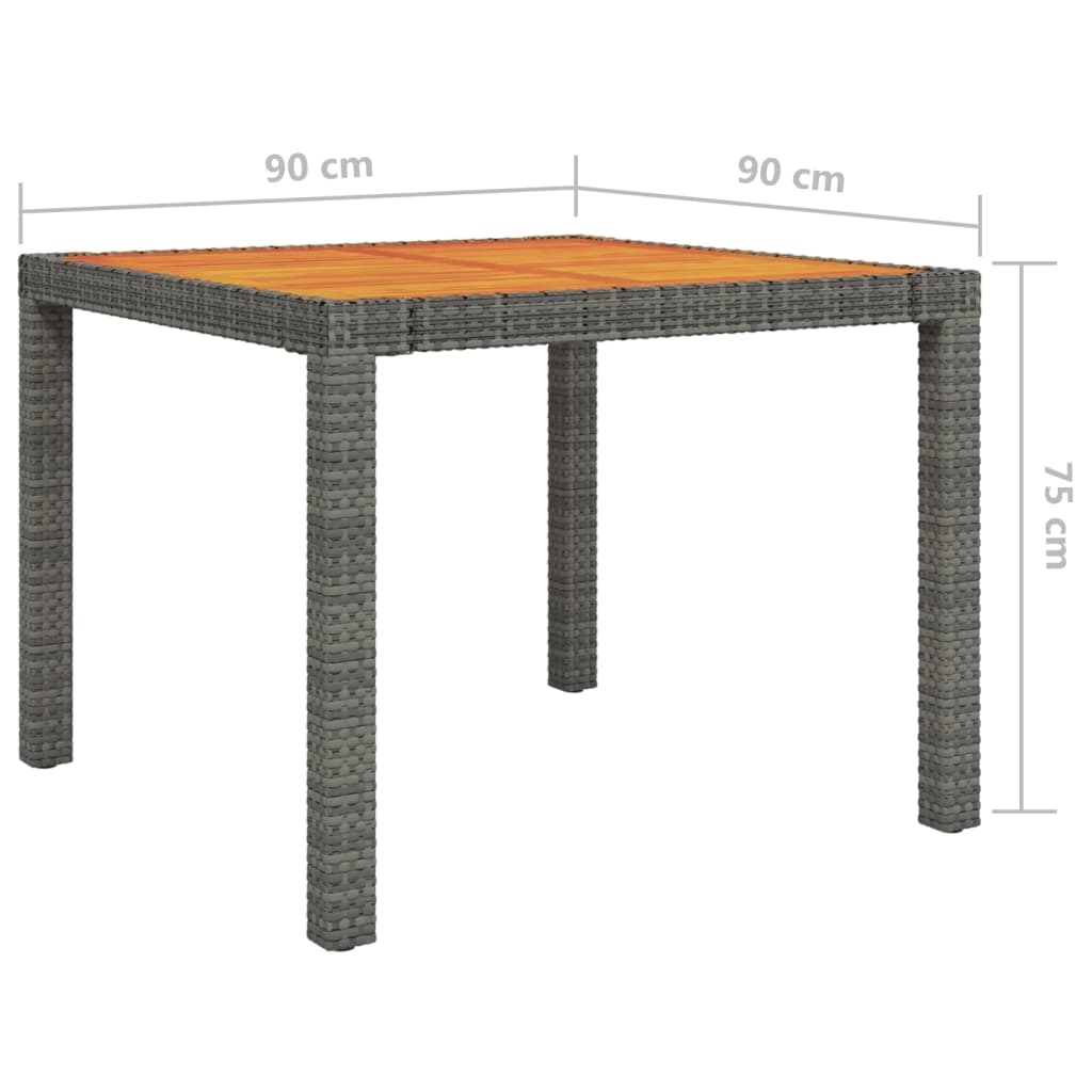  Gartentisch 90x90x75 cm Poly Rattan und Akazienholz Grau