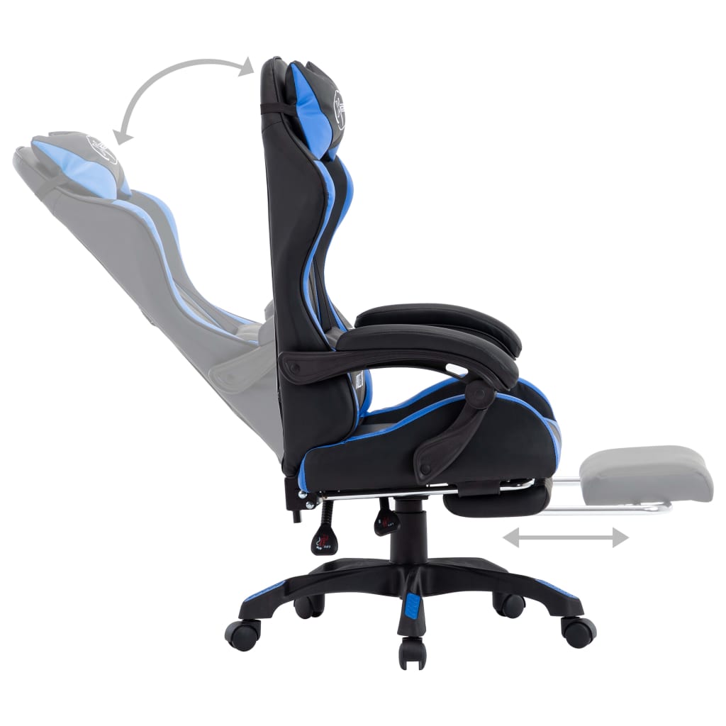  Gaming-Stuhl mit Fußstütze Blau und Schwarz Kunstleder 