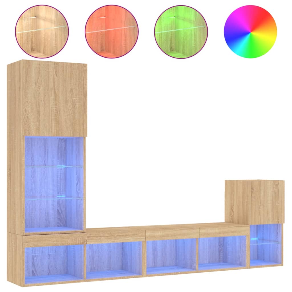  4-tlg. Wohnwand mit LED-Beleuchtung Sonoma-Eiche Holzwerkstoff