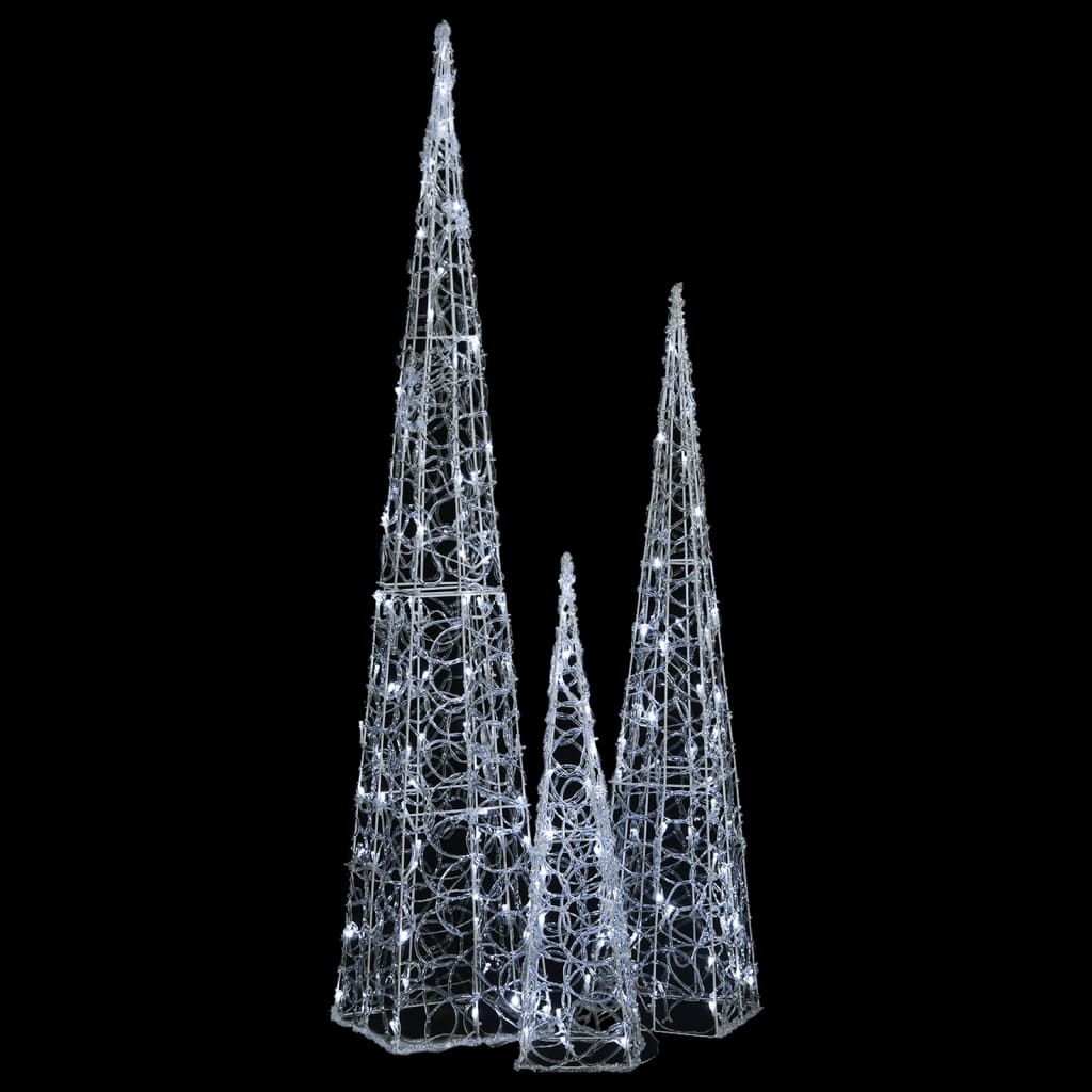  LED-Leuchtkegel-Set Acryl Deko Kaltweiß 60/90/120 cm