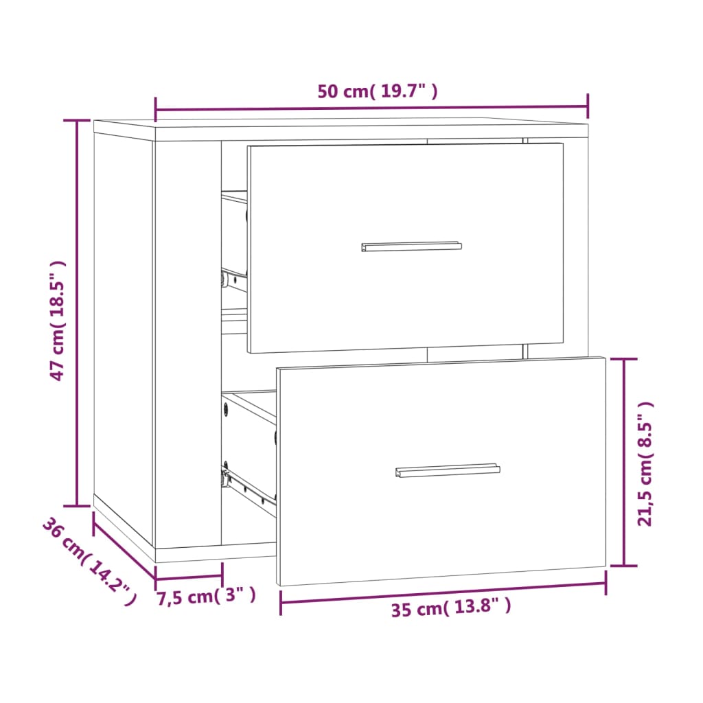  Wand-Nachttisch Weiß 50x36x47 cm