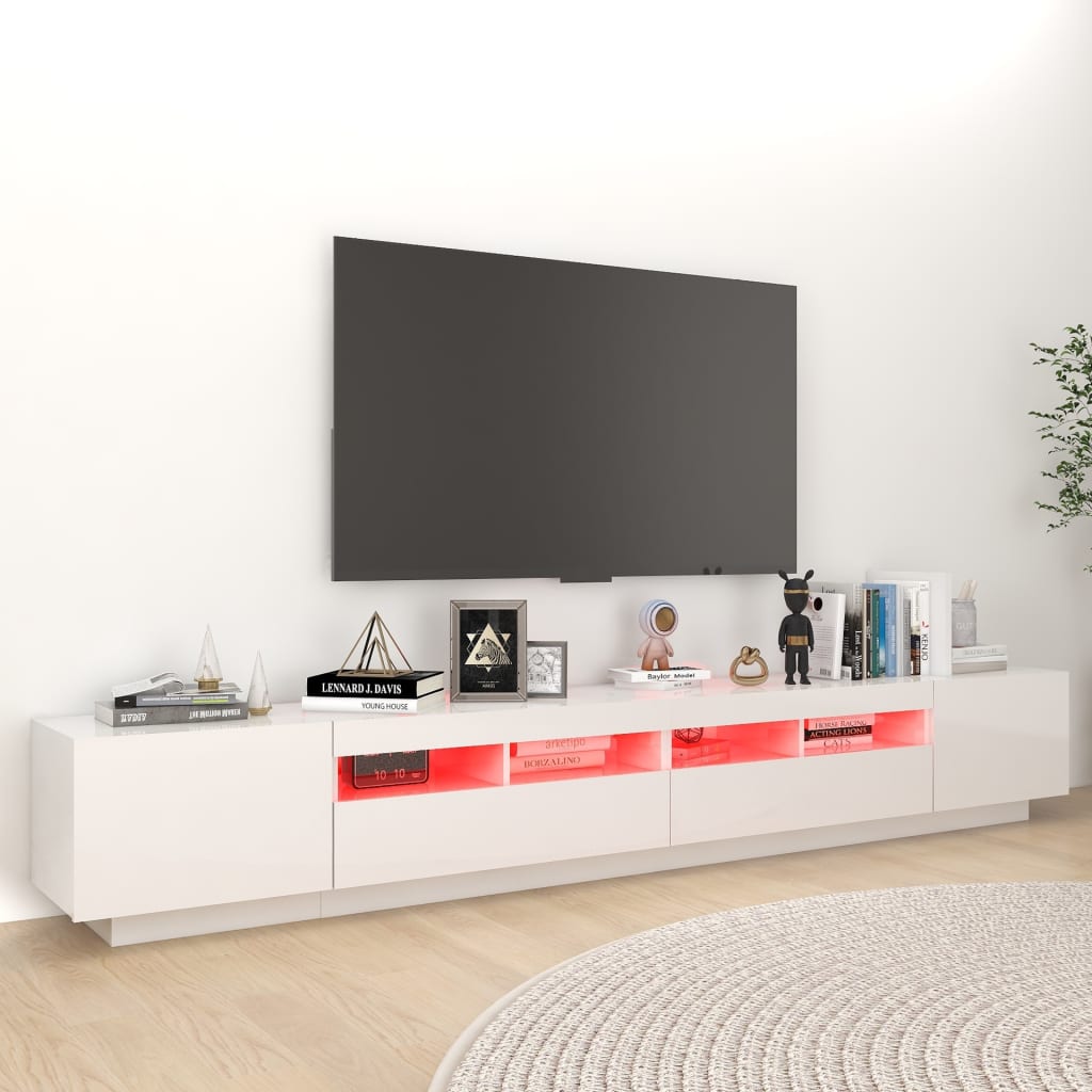  TV-Schrank mit LED-Leuchten Hochglanz-Weiß 260x35x40 cm