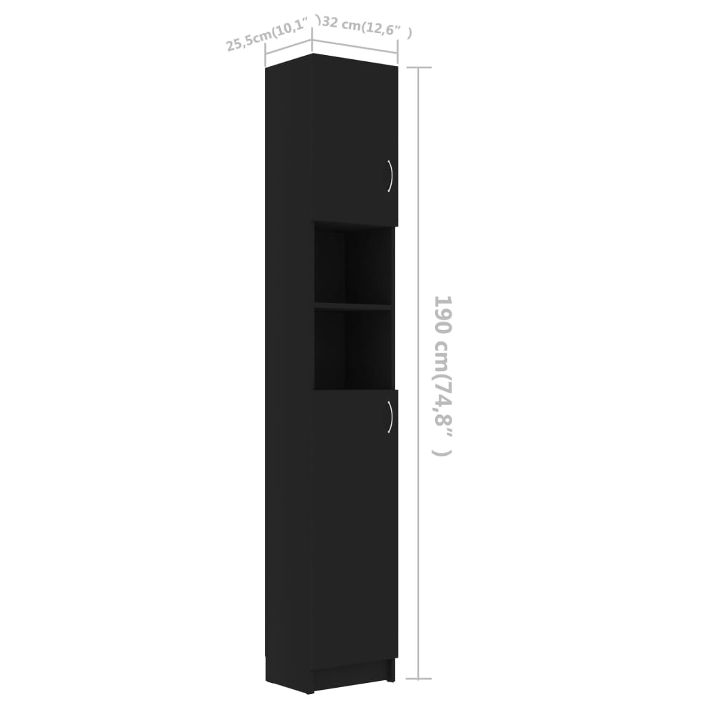  Badezimmerschrank Schwarz 32x25,5x190 cm Holzwerkstoff