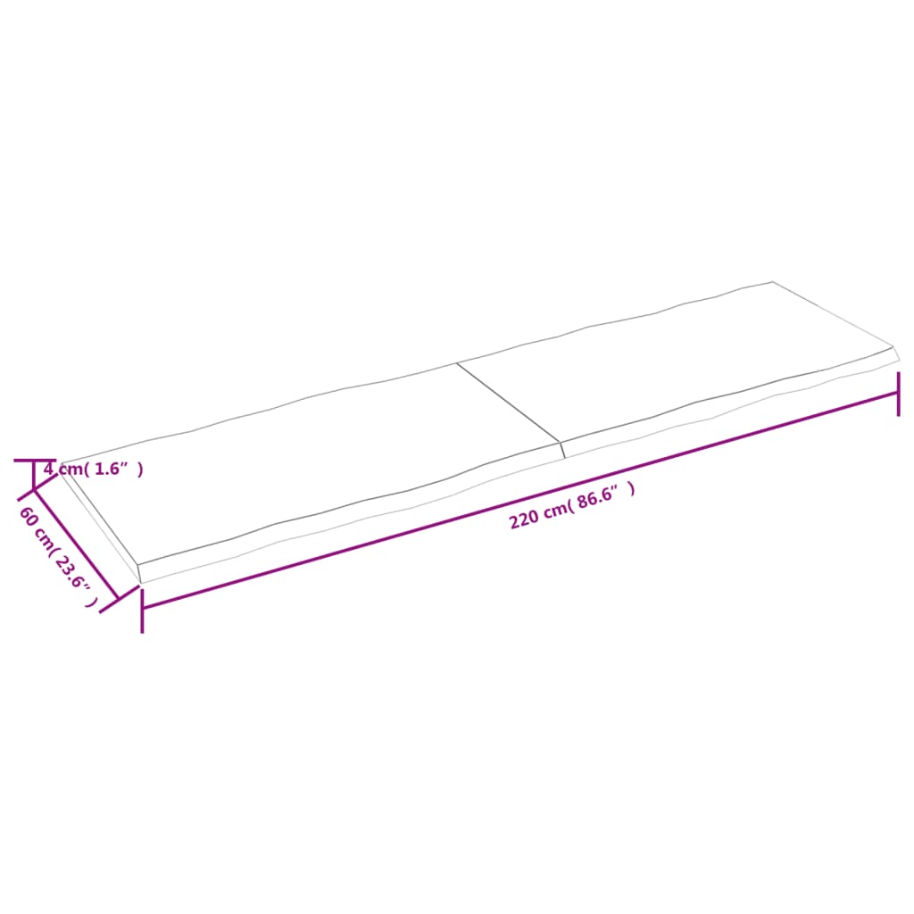  Tischplatte 220x60x(2-4) cm Massivholz Behandelt Baumkante
