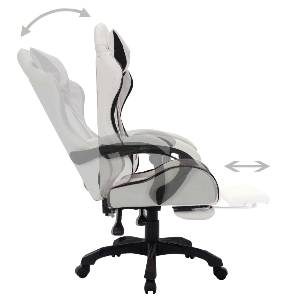  Gaming-Stuhl mit RGB LED-Leuchten Schwarz und Weiß Kunstleder 