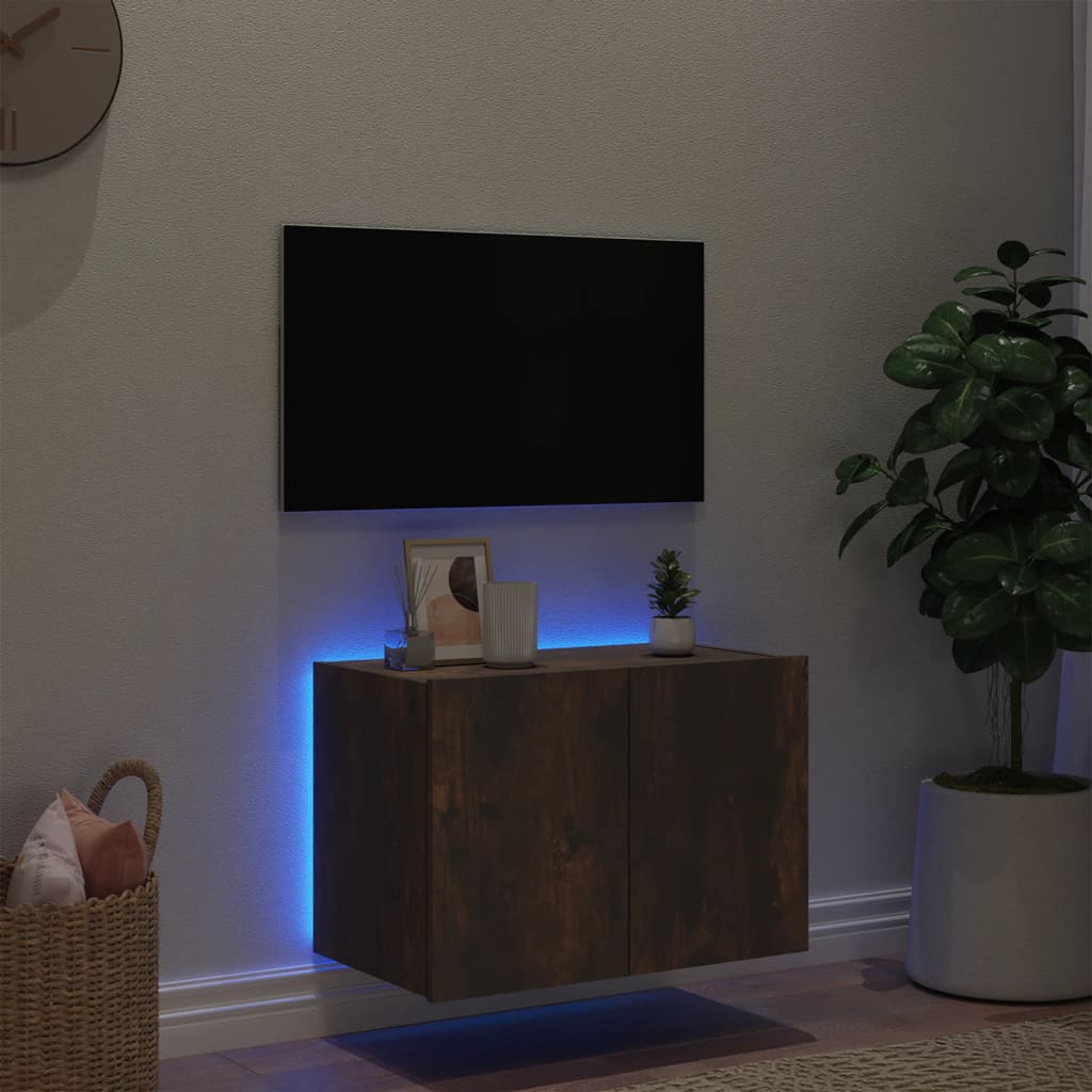  TV-Wandschrank mit LED-Leuchten Räuchereiche 60x35x41 cm