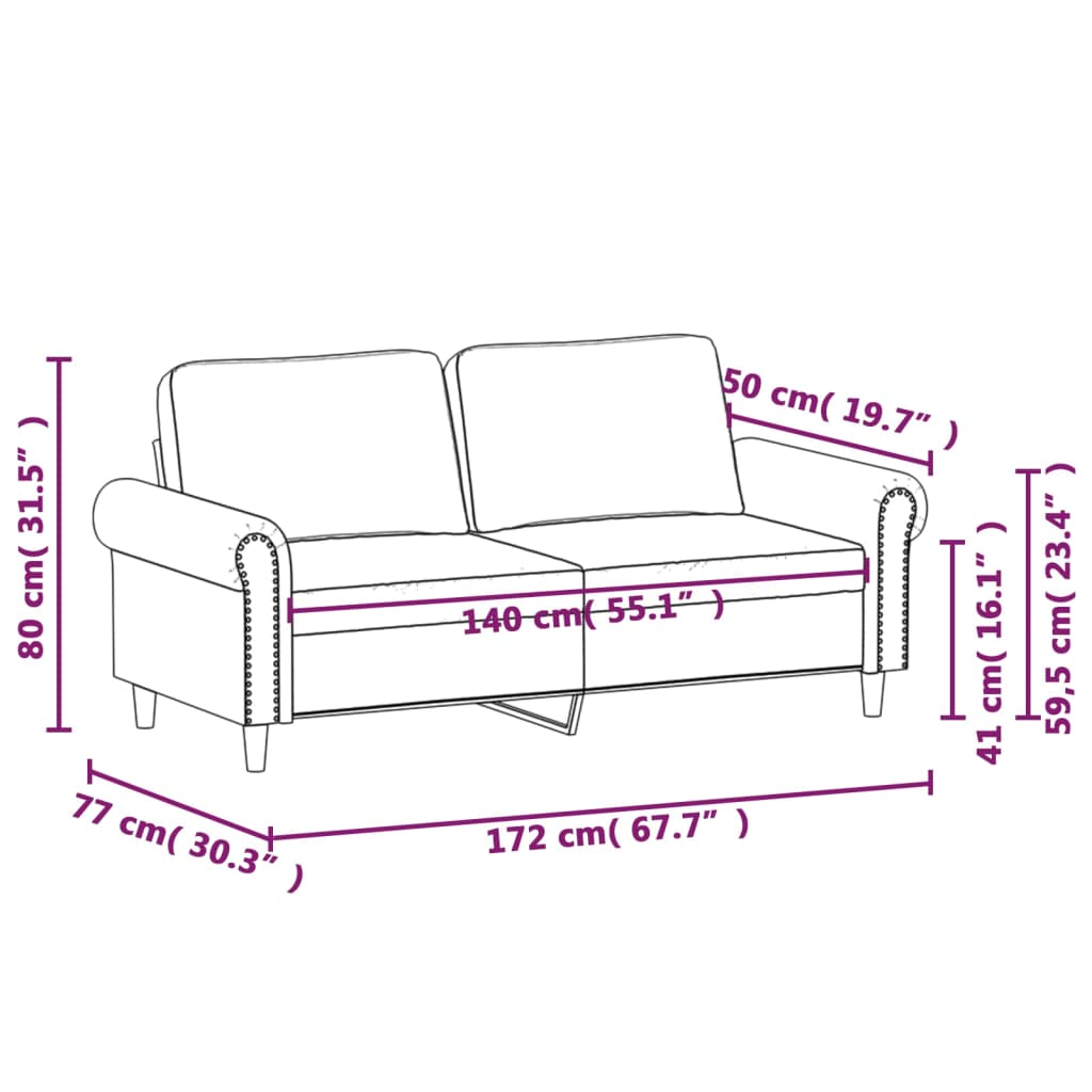  2-Sitzer-Sofa Schwarz 140 cm Samt