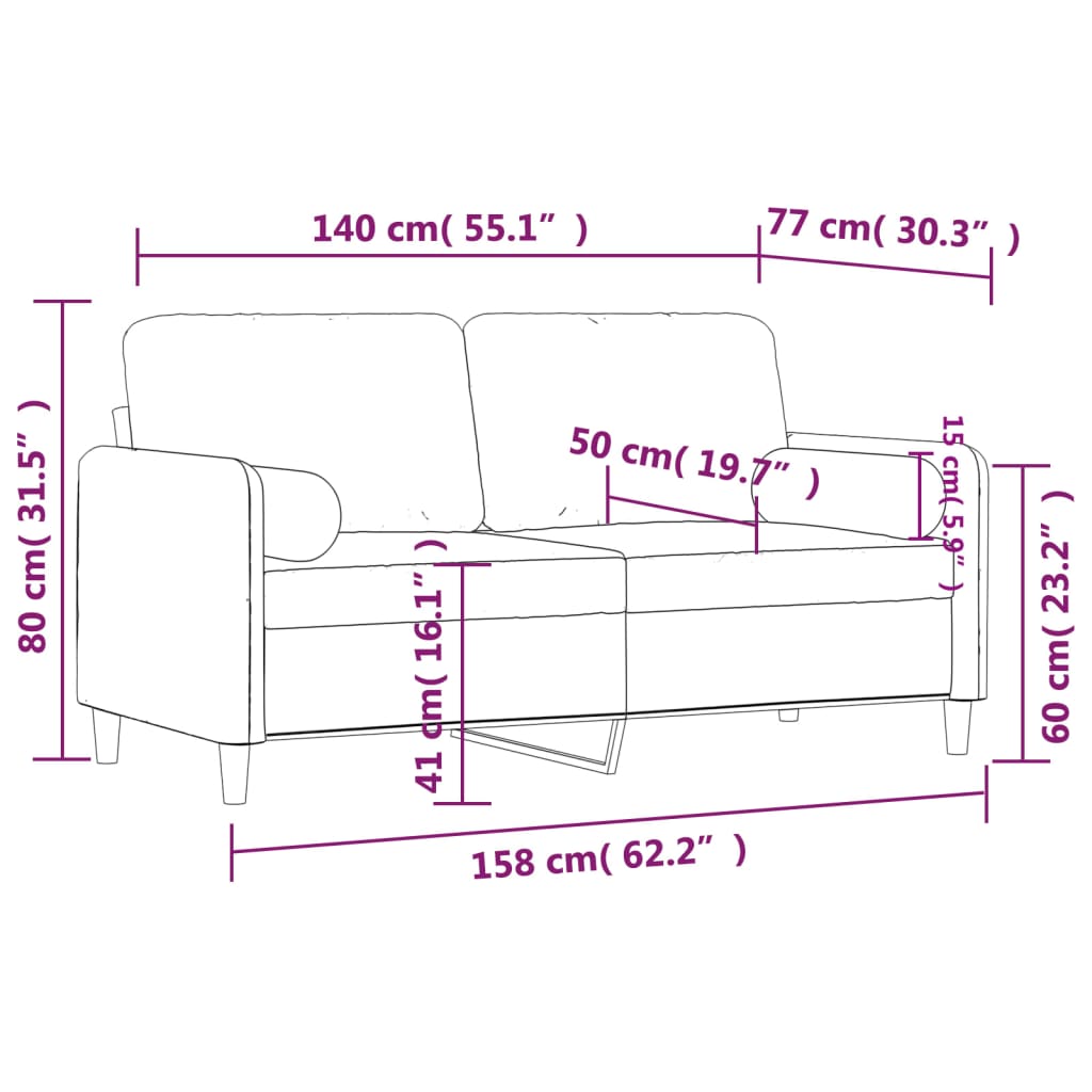  2-Sitzer-Sofa mit Zierkissen Weinrot 140 cm Samt