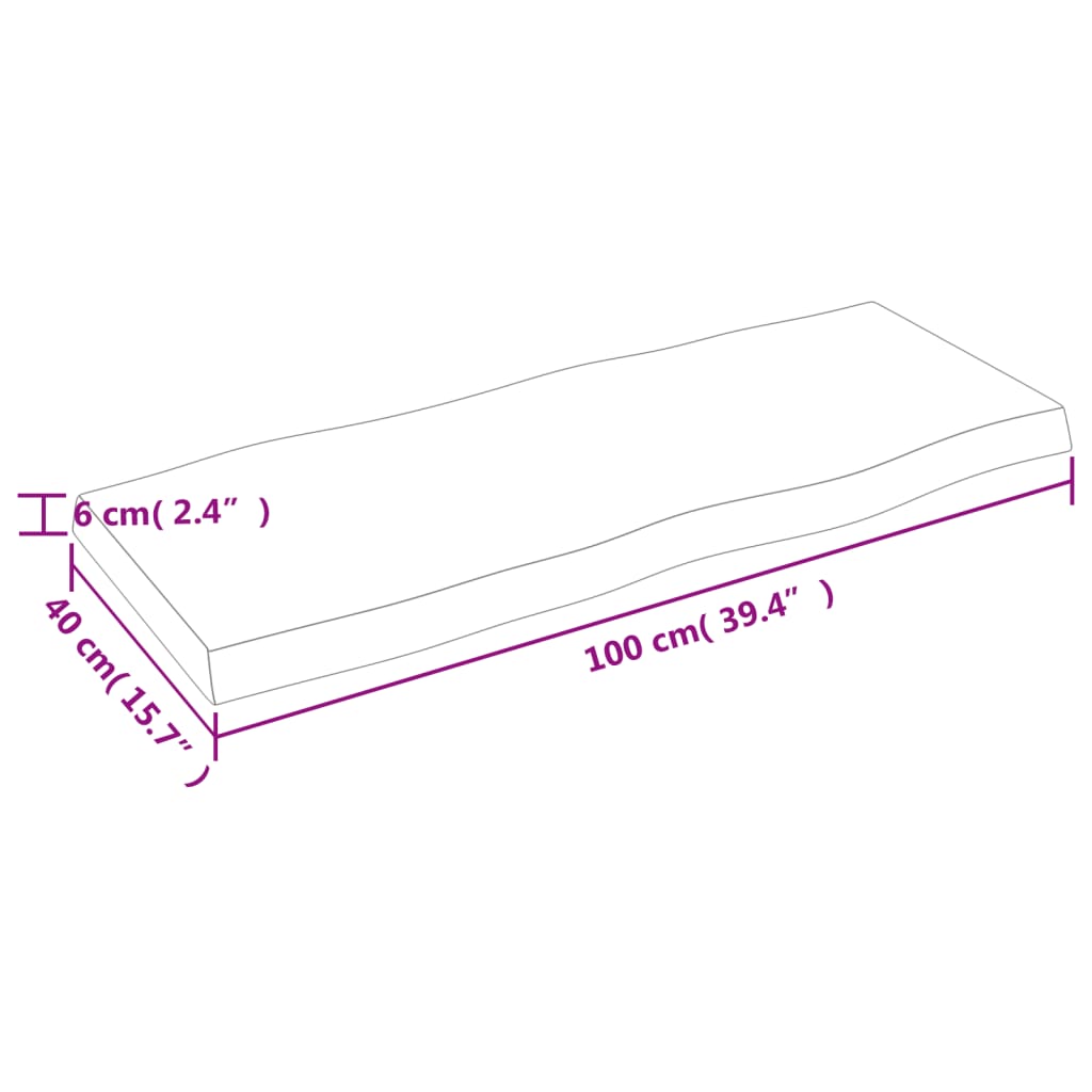  Tischplatte 100x40x(2-6) cm Massivholz Unbehandelt Baumkante