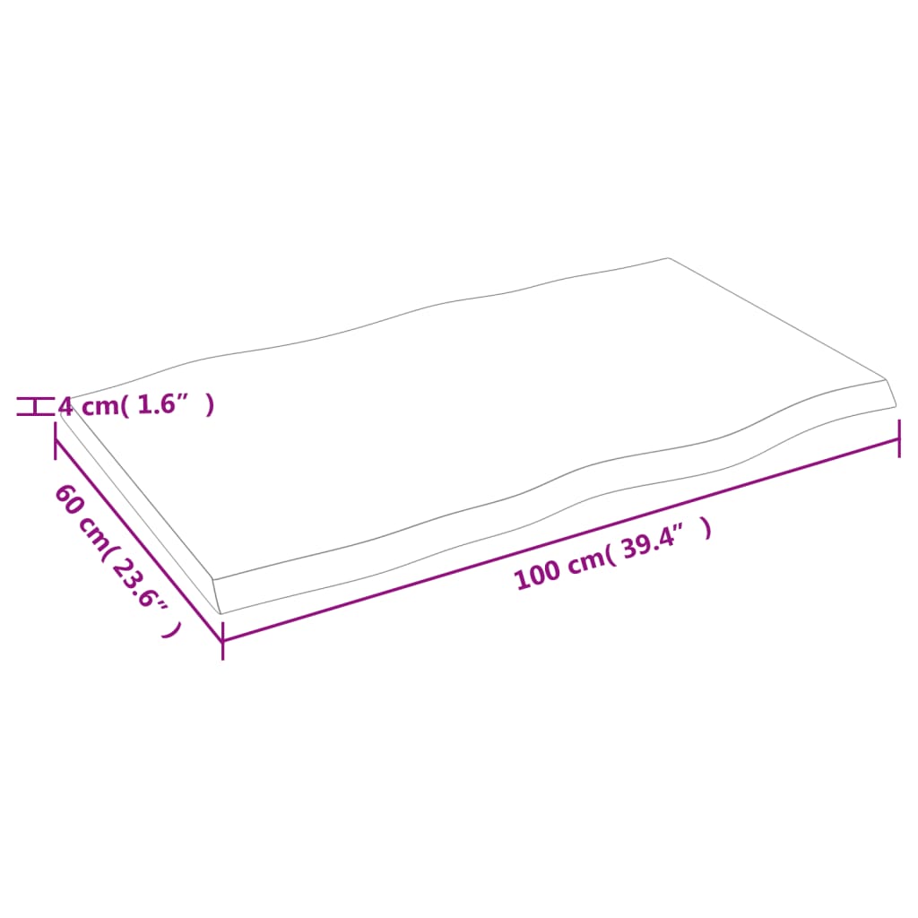  Tischplatte 100x60x(2-4) cm Massivholz Unbehandelt Baumkante