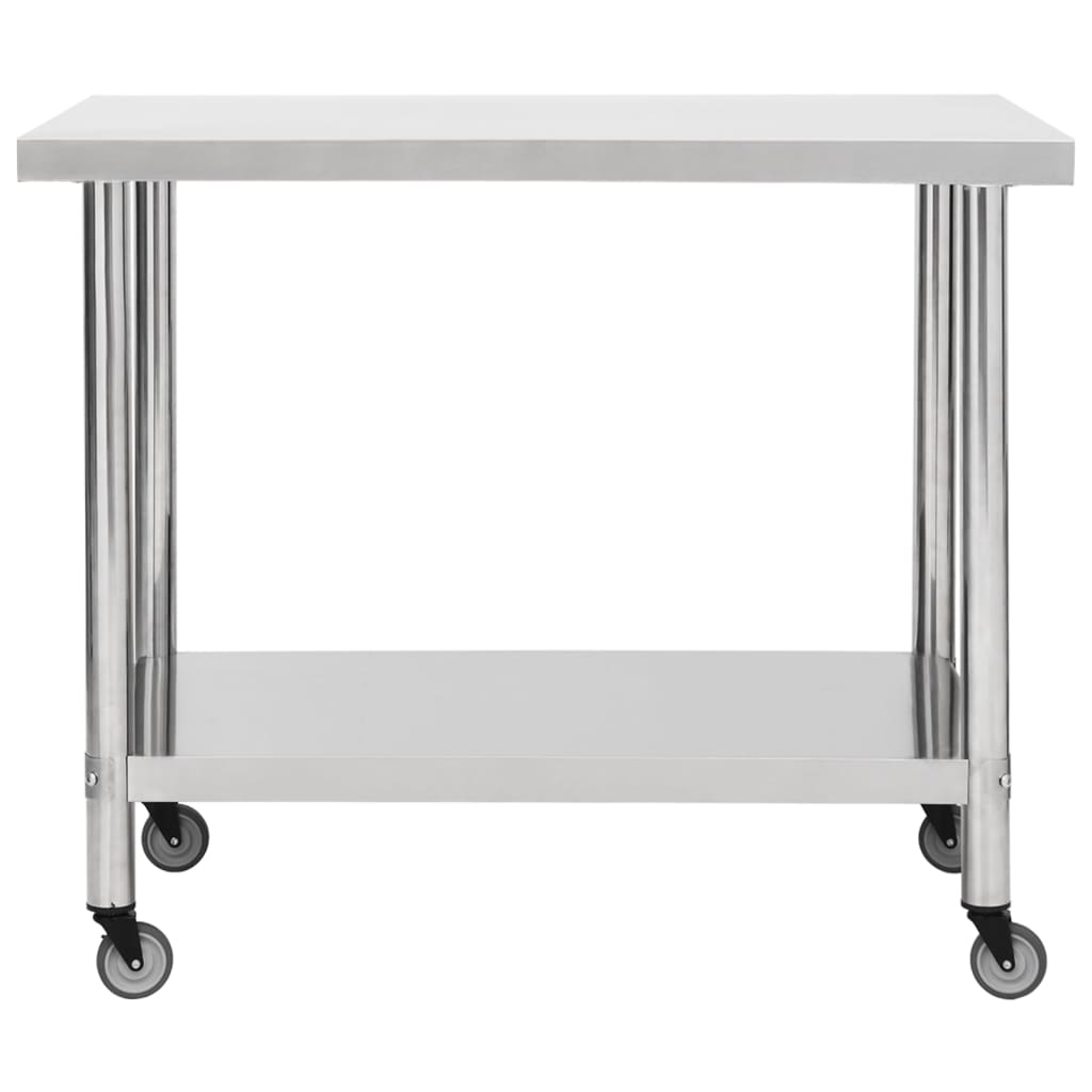  Küchen-Arbeitstisch mit Rollen 100x30x85 cm Edelstahl