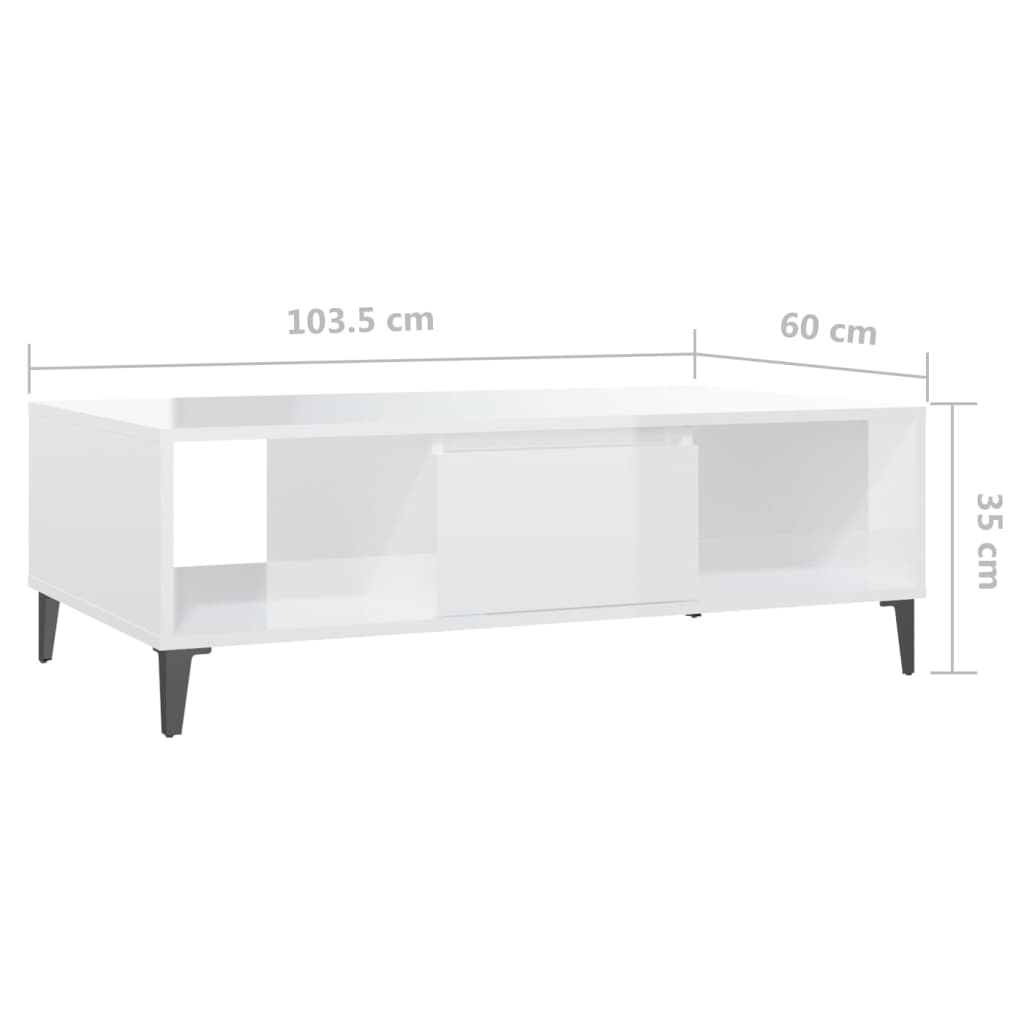  Couchtisch Hochglanz-Weiß 103,5x60x35 cm Holzwerkstoff