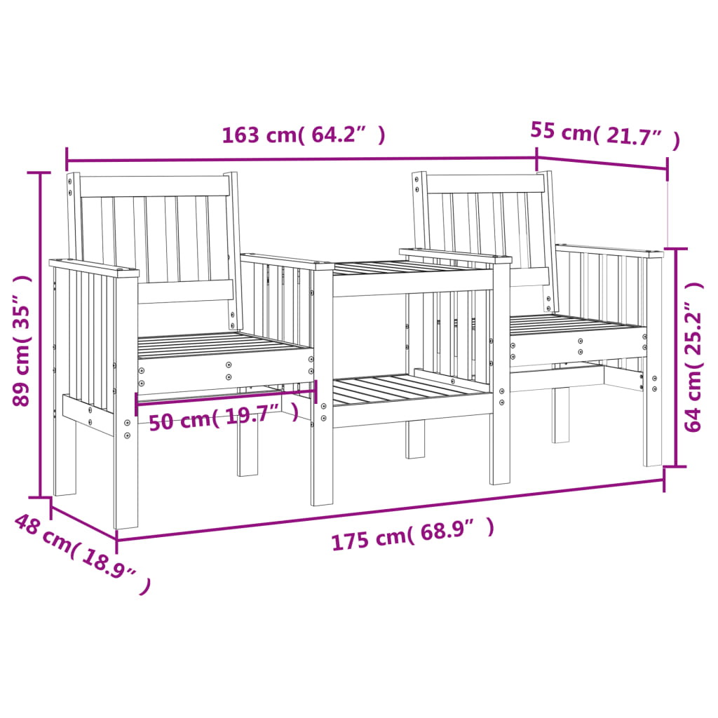  Gartenbank mit Tisch 2-Sitzer Massivholz Kiefer