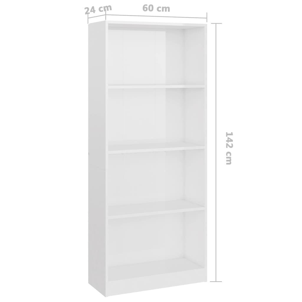  Bücherregal 4 Fächer Hochglanz-Weiß 60x24x142 cm Holzwerkstoff