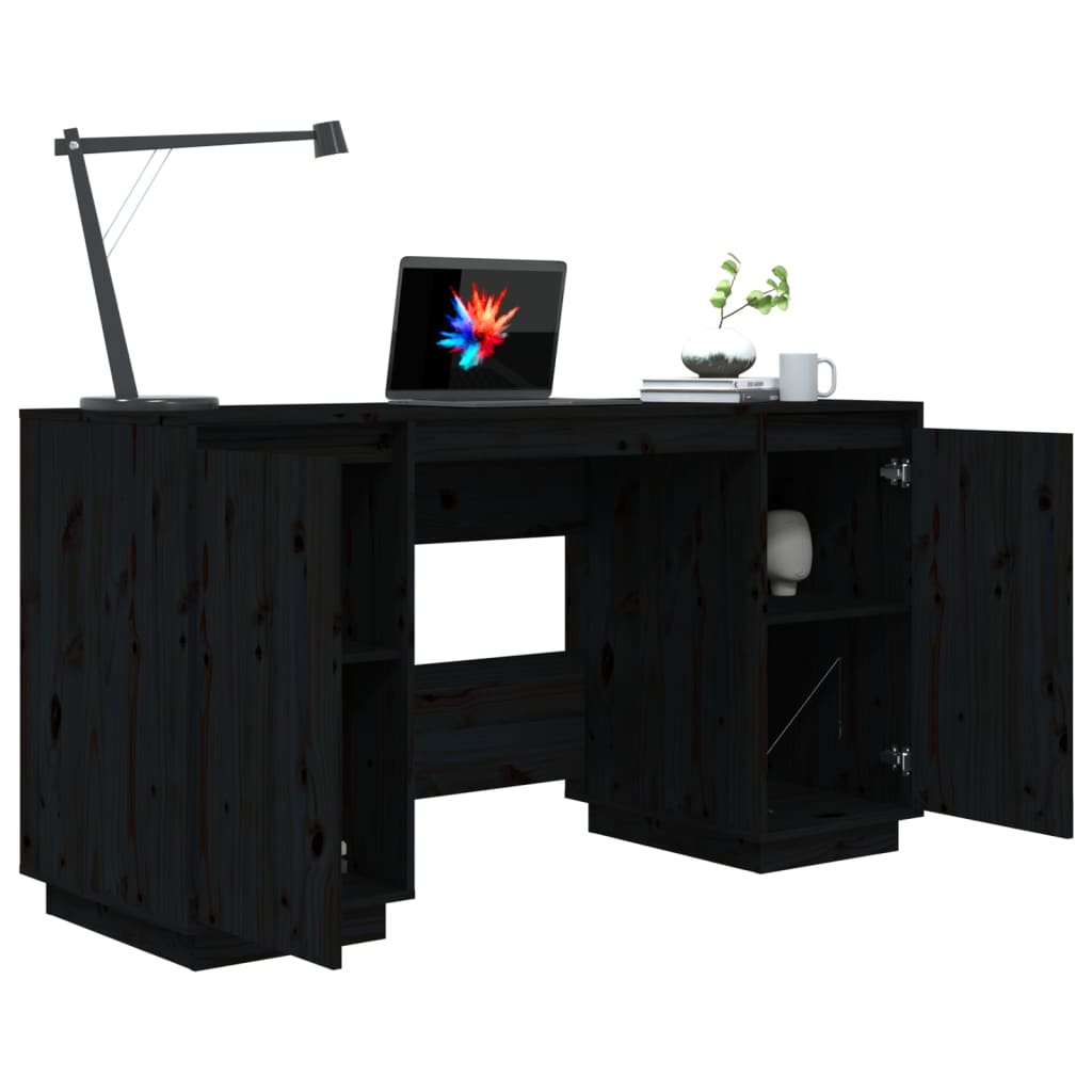  Schreibtisch Schwarz 140x50x75 cm Massivholz Kiefer