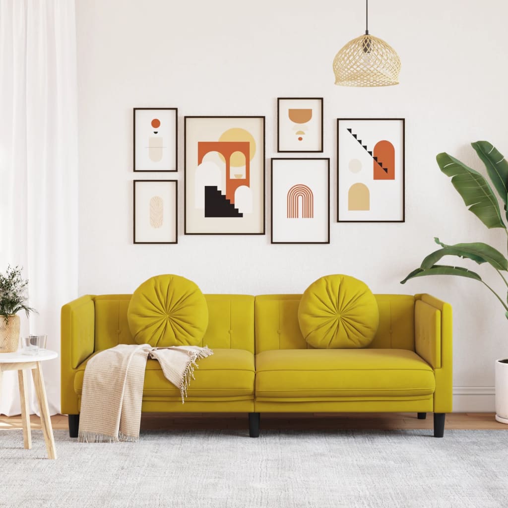  Sofa mit Kissen 3-Sitzer Gelb Samt