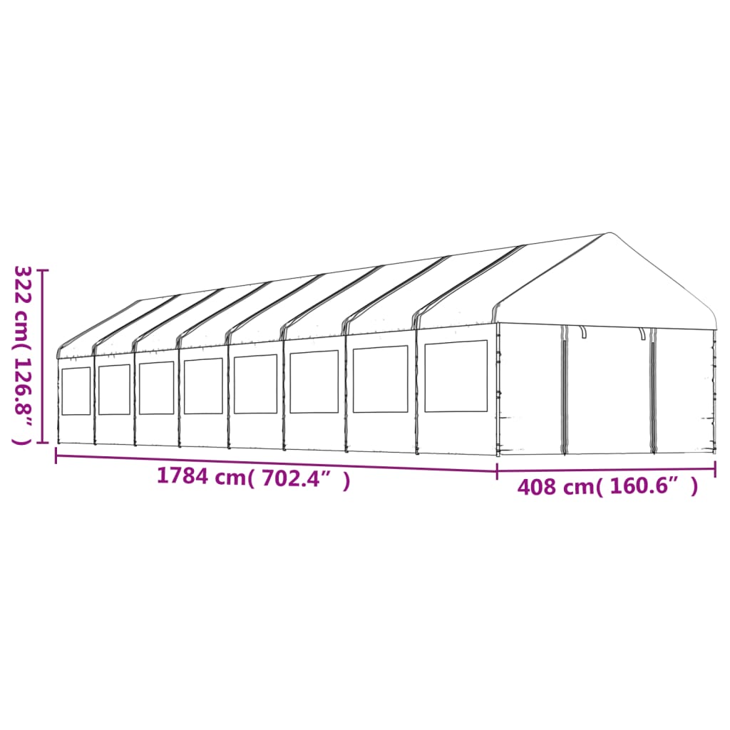  Pavillon mit Dach Weiß 17,84x4,08x3,22 m Polyethylen