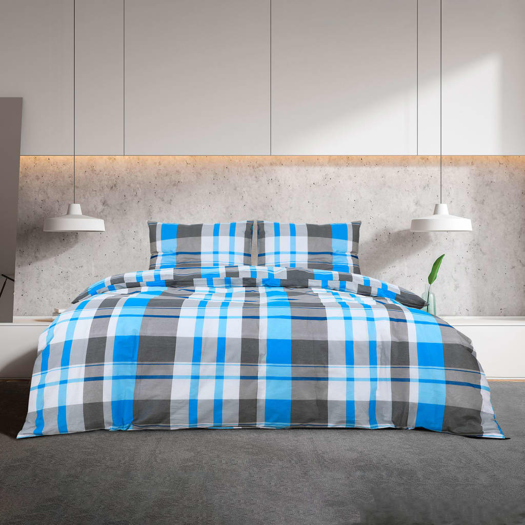  Bettwäsche-Set Blau und Grau 225x220 cm Baumwolle