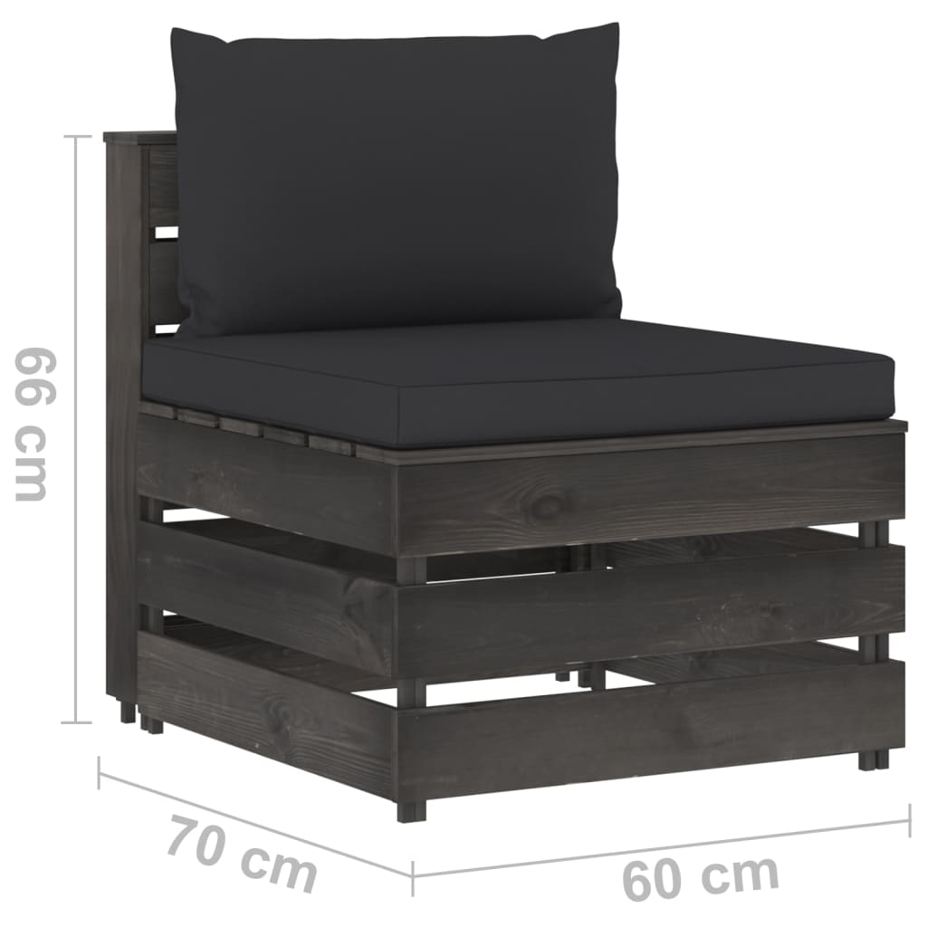  3-Sitzer Outdoor-Sofa mit Kissen Grau Imprägniertes Kiefernholz