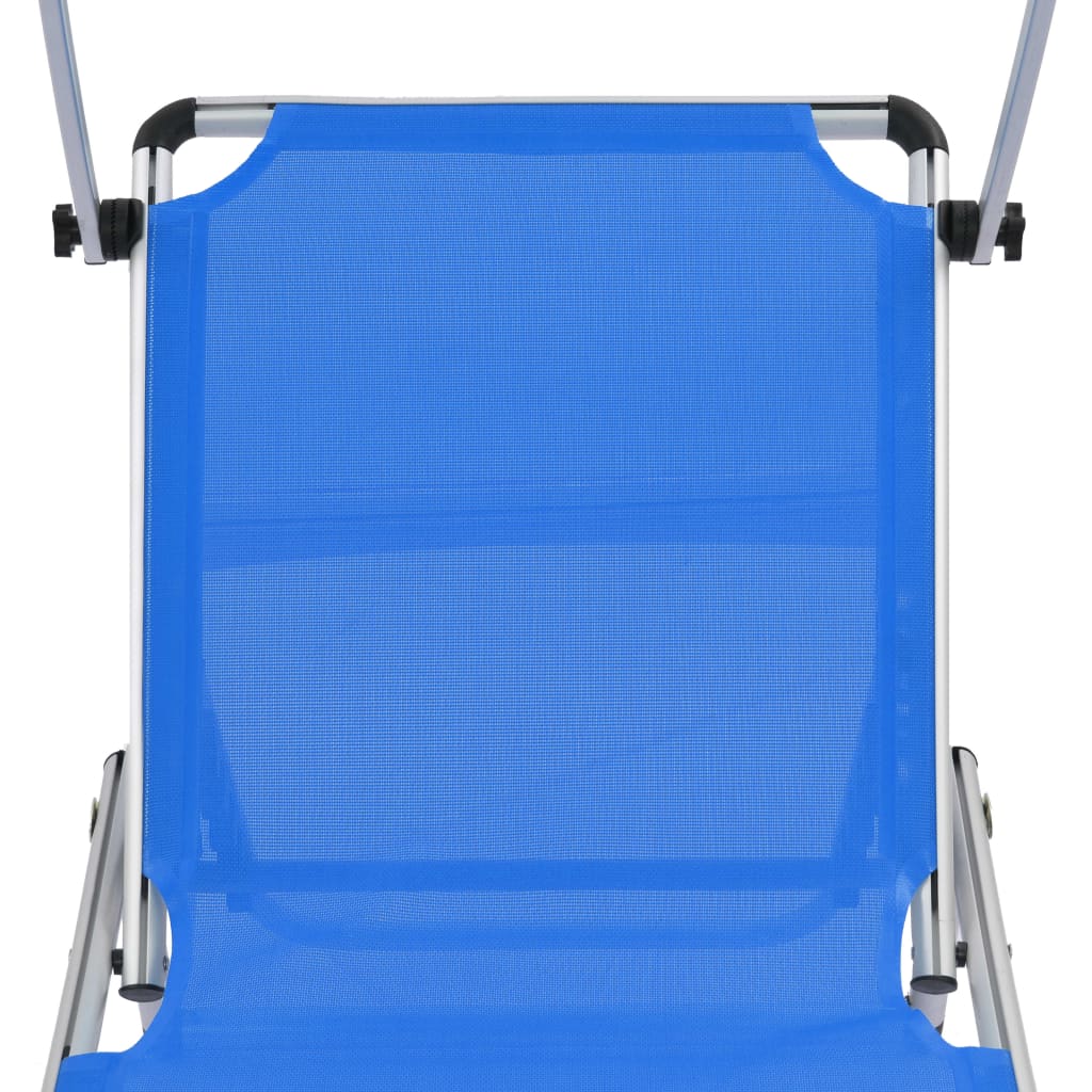 Sonnenliege Klappbar mit Sonnenschutz Alu und Textilene Blau