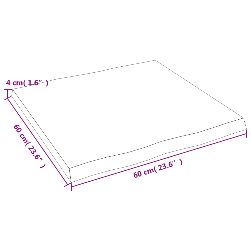  Tischplatte 60x60x(2-4) cm Massivholz Behandelt Baumkante