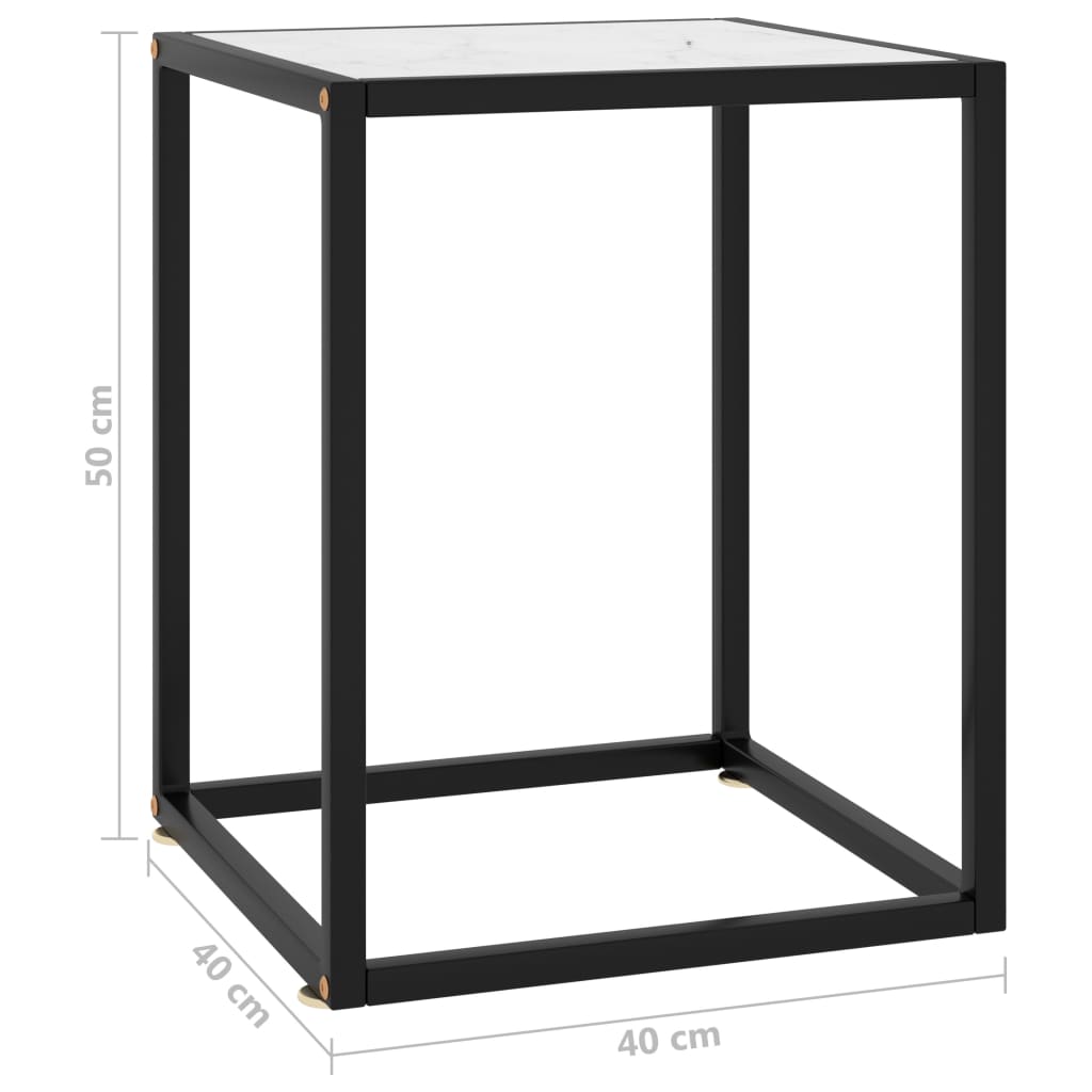  Couchtisch Schwarz mit Weißem Glas Marmor-Optik 40x40x50 cm