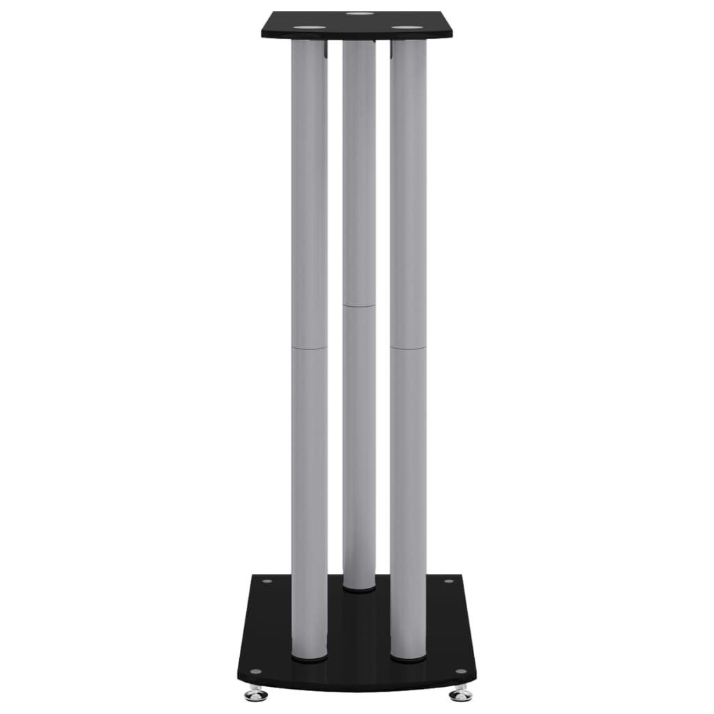  Lautsprecher-Ständer 2 Stk. Schwarz & Silbern Hartglas 3 Säulen