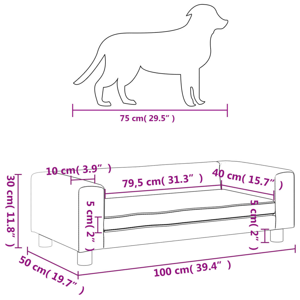  Hundebett mit Verlängerung Schwarz 100x50x30 cm Samt