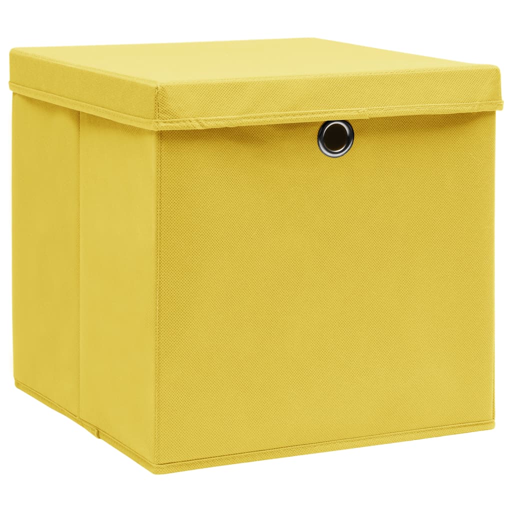  Aufbewahrungsboxen mit Deckeln 10 Stk. Gelb 32x32x32 cm Stoff