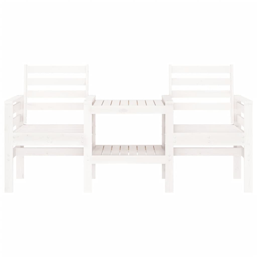  Gartenbank mit Tisch 2-Sitzer Weiß Massivholz Kiefer