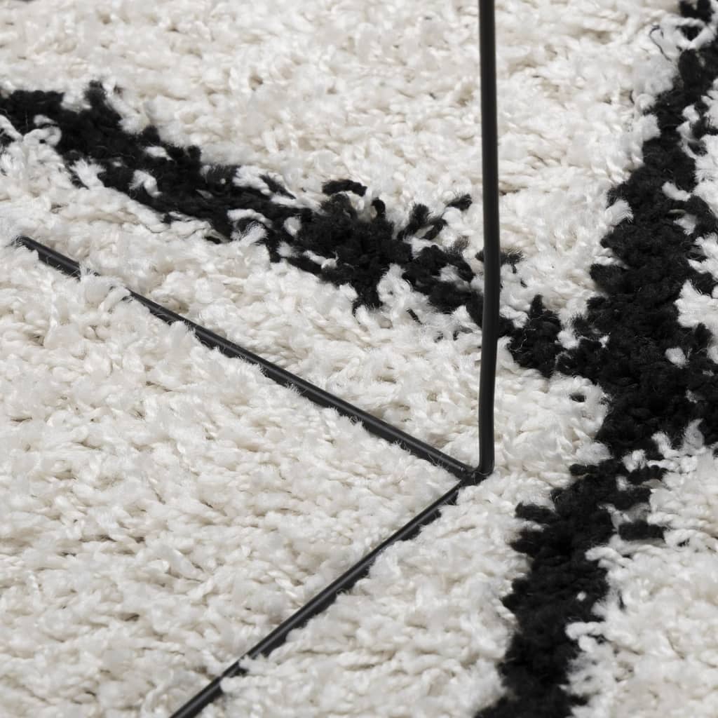  Teppich Shaggy Hochflor Modern Creme und Schwarz 100x200 cm