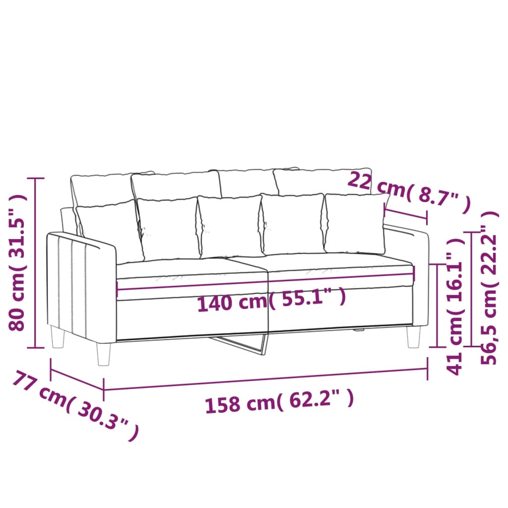  2-Sitzer-Sofa Hellgrau 140 cm Samt
