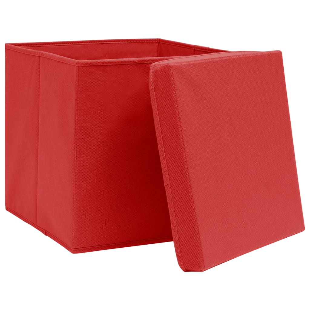  Aufbewahrungsboxen mit Deckeln 10 Stk. Rot 32x32x32 cm Stoff