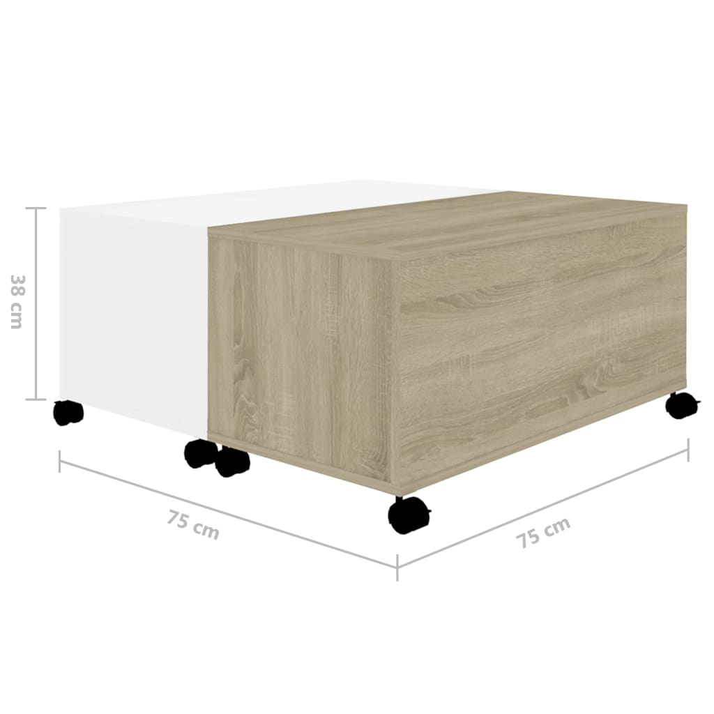  Couchtisch Weiß Sonoma-Eiche 75x75x38 cm Holzwerkstoff