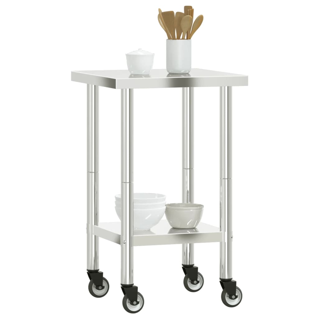  Küchen-Arbeitstisch mit Rollen 55x55x85 cm Edelstahl
