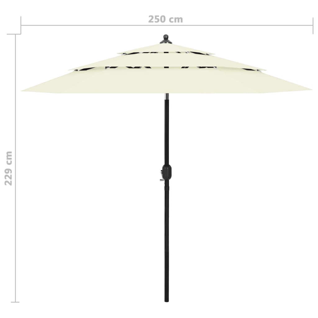  Sonnenschirm mit Aluminium-Mast 3-lagig Sandfarben 2,5 m