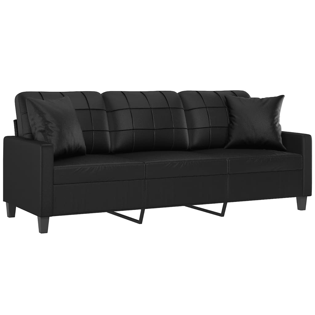  3-Sitzer-Sofa mit Zierkissen Schwarz 180 cm Kunstleder