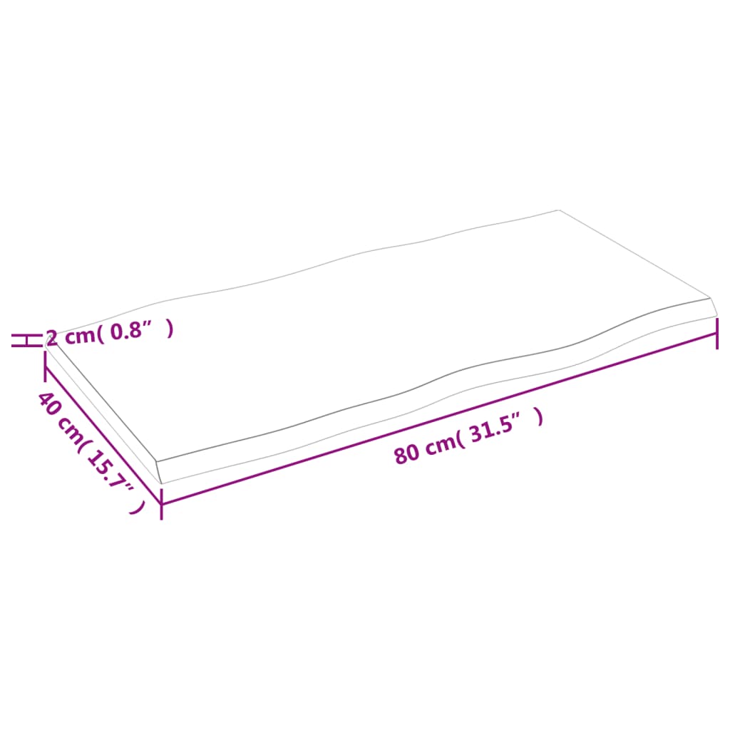  Tischplatte 80x40x2 cm Massivholz Eiche Behandelt Baumkante