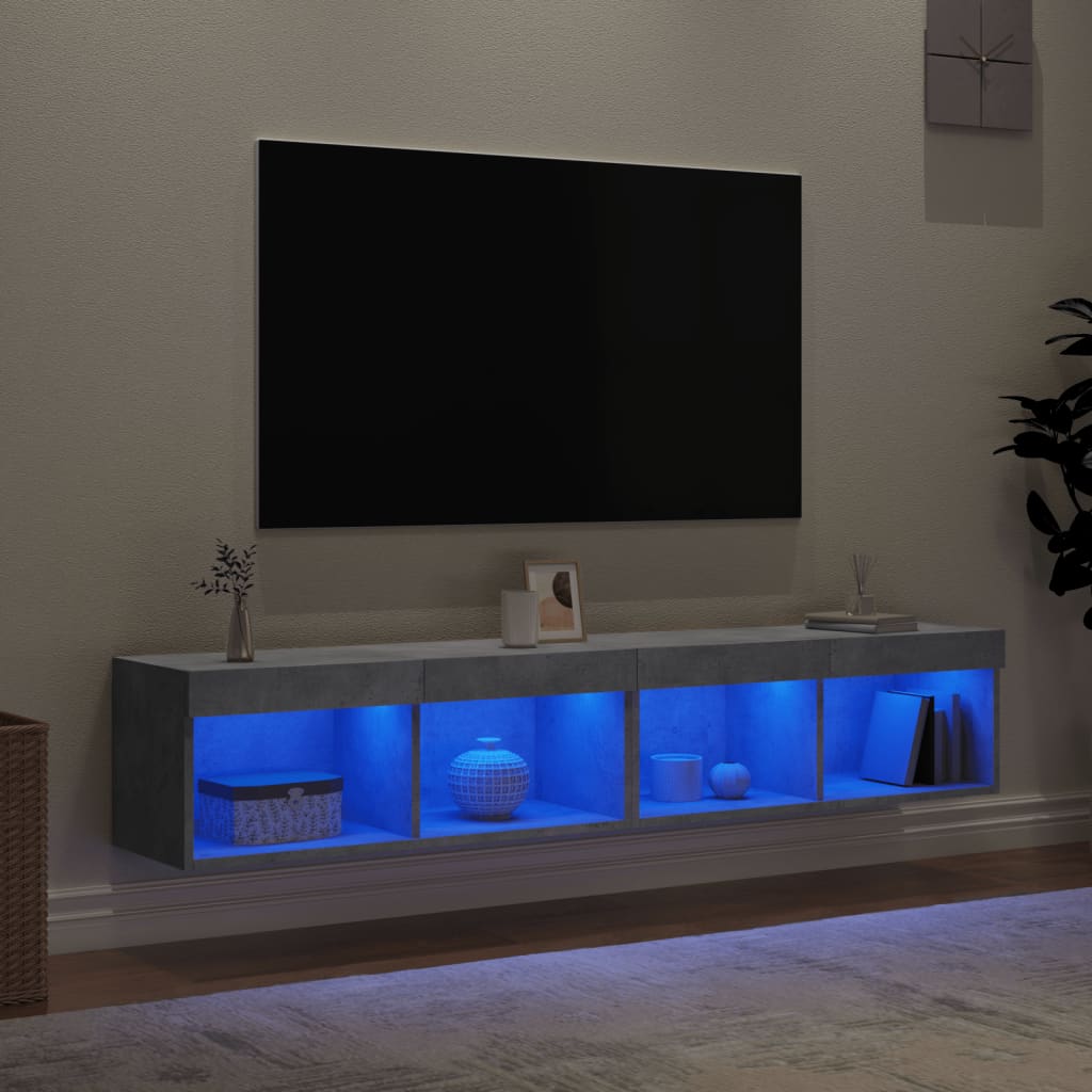  TV-Schränke mit LED-Leuchten 2 Stk. Betongrau 80x30x30 cm