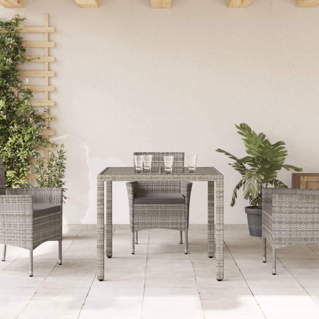  Gartentisch mit Glasplatte Grau 90x90x75 cm Poly Rattan