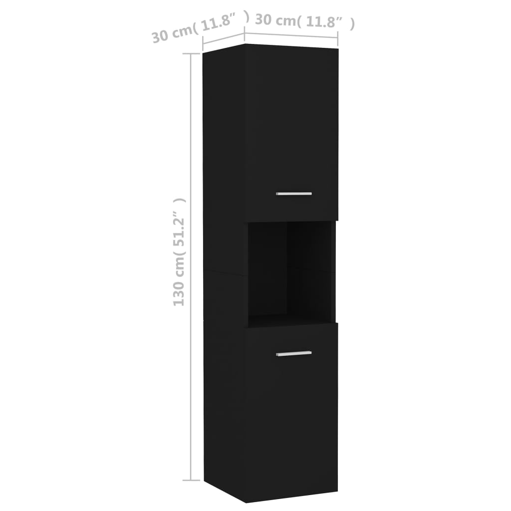  Badezimmerschrank Schwarz 30x30x130 cm Holzwerkstoff