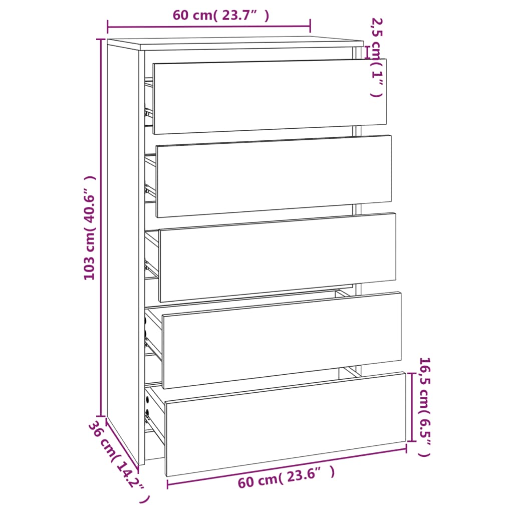  Schubladenschrank Hochglanz-Weiß 60x36x103 cm Holzwerkstoff