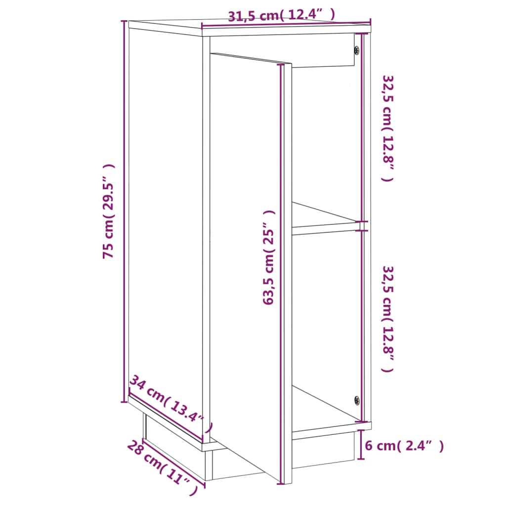  Sideboards 2 Stk. Schwarz 31,5x34x75 cm Massivholz Kiefer