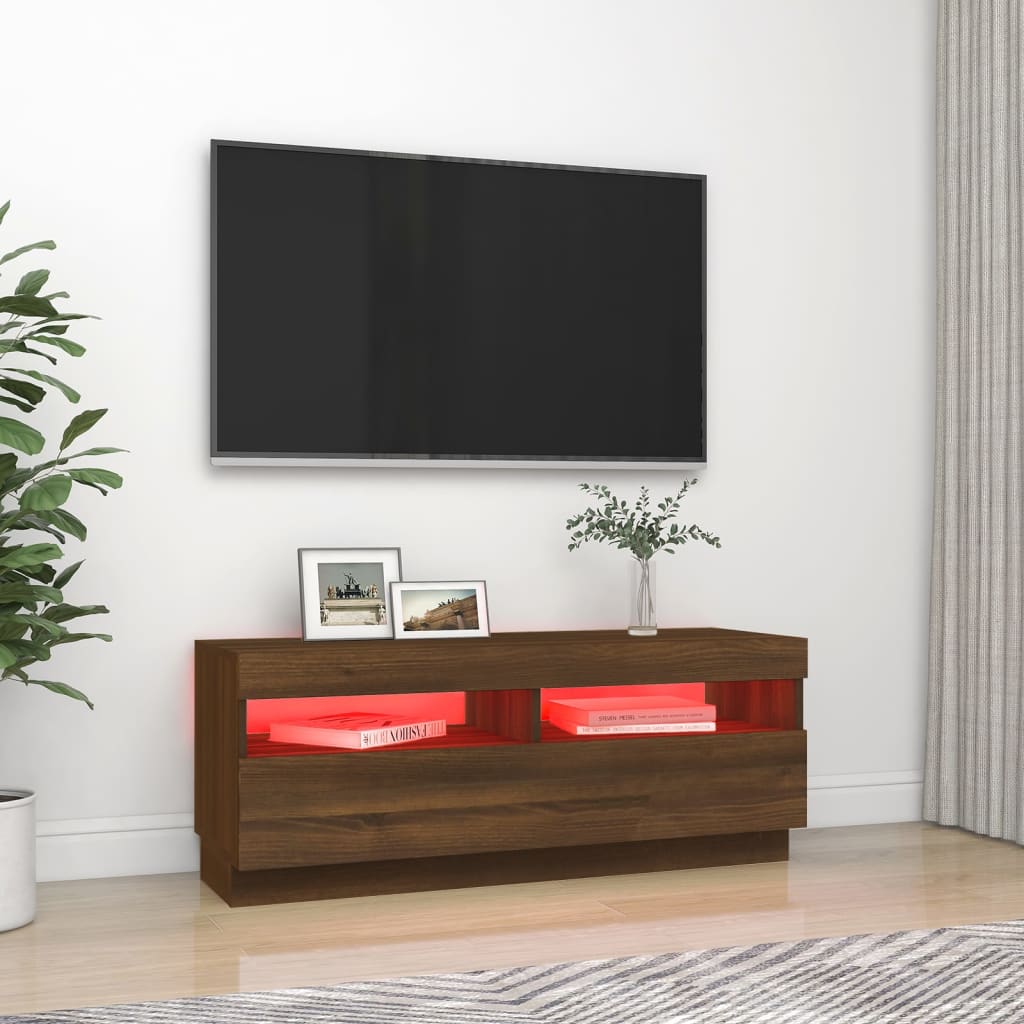  TV-Schrank mit LED-Leuchten Braun Eichen-Optik 100x35x40 cm
