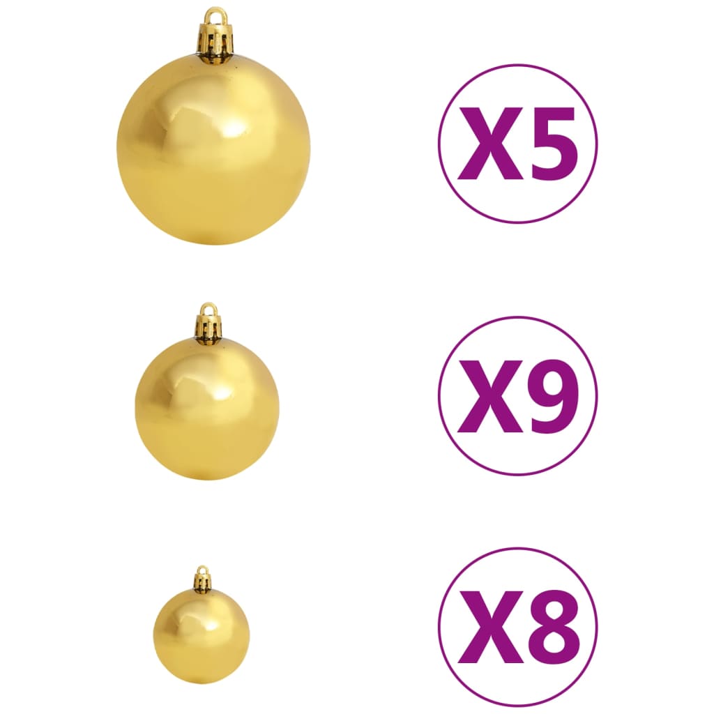  Künstlicher Weihnachtsbaum Beleuchtung & Kugeln Gold 150 cm PET