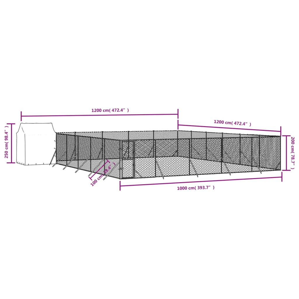  Outdoor-Hundezwinger mit Dach Silbern 12x12x2,5m Stahl Verzinkt